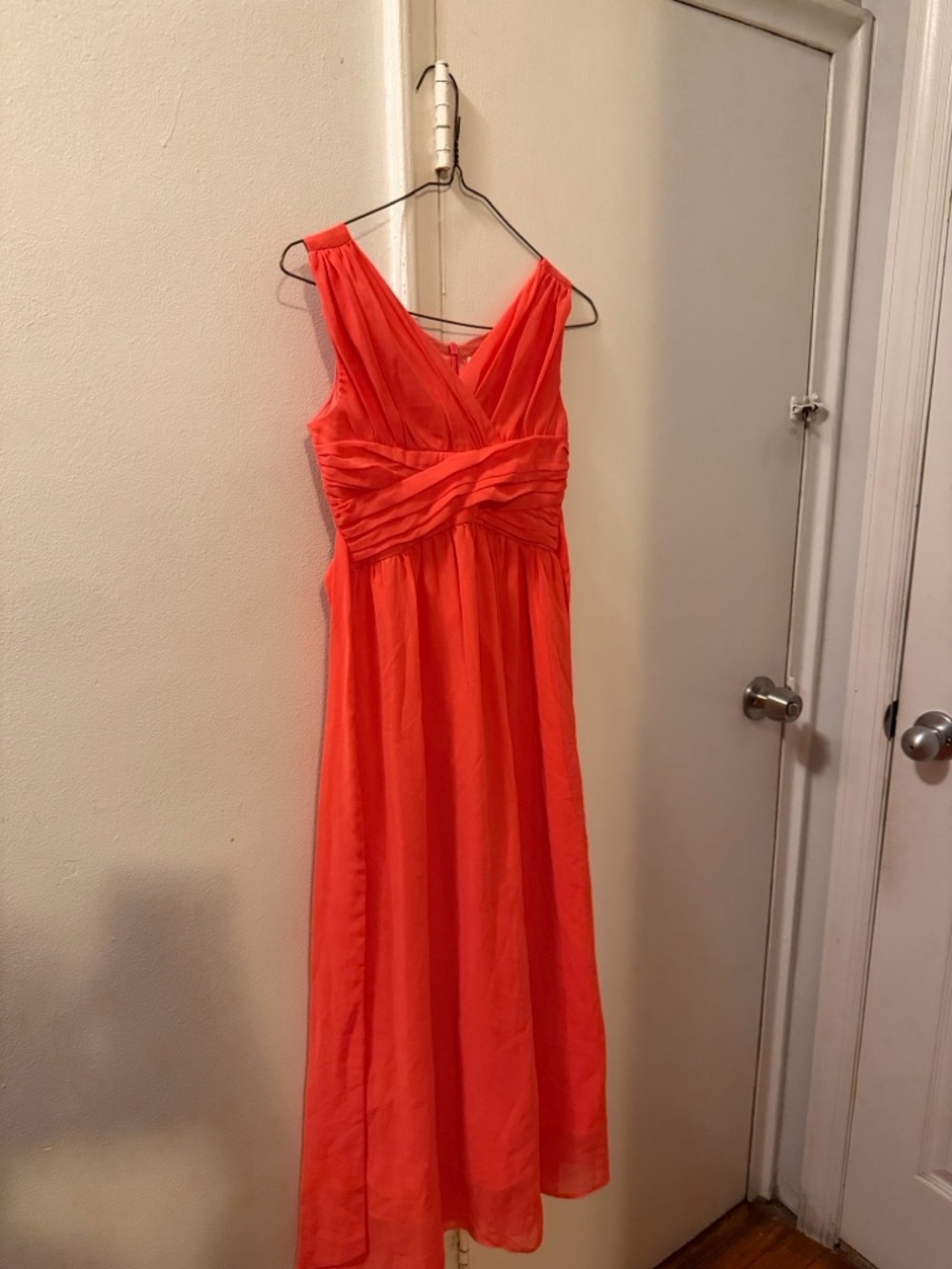 Sleeveless Coral Maxi Dress with Pleated Waist